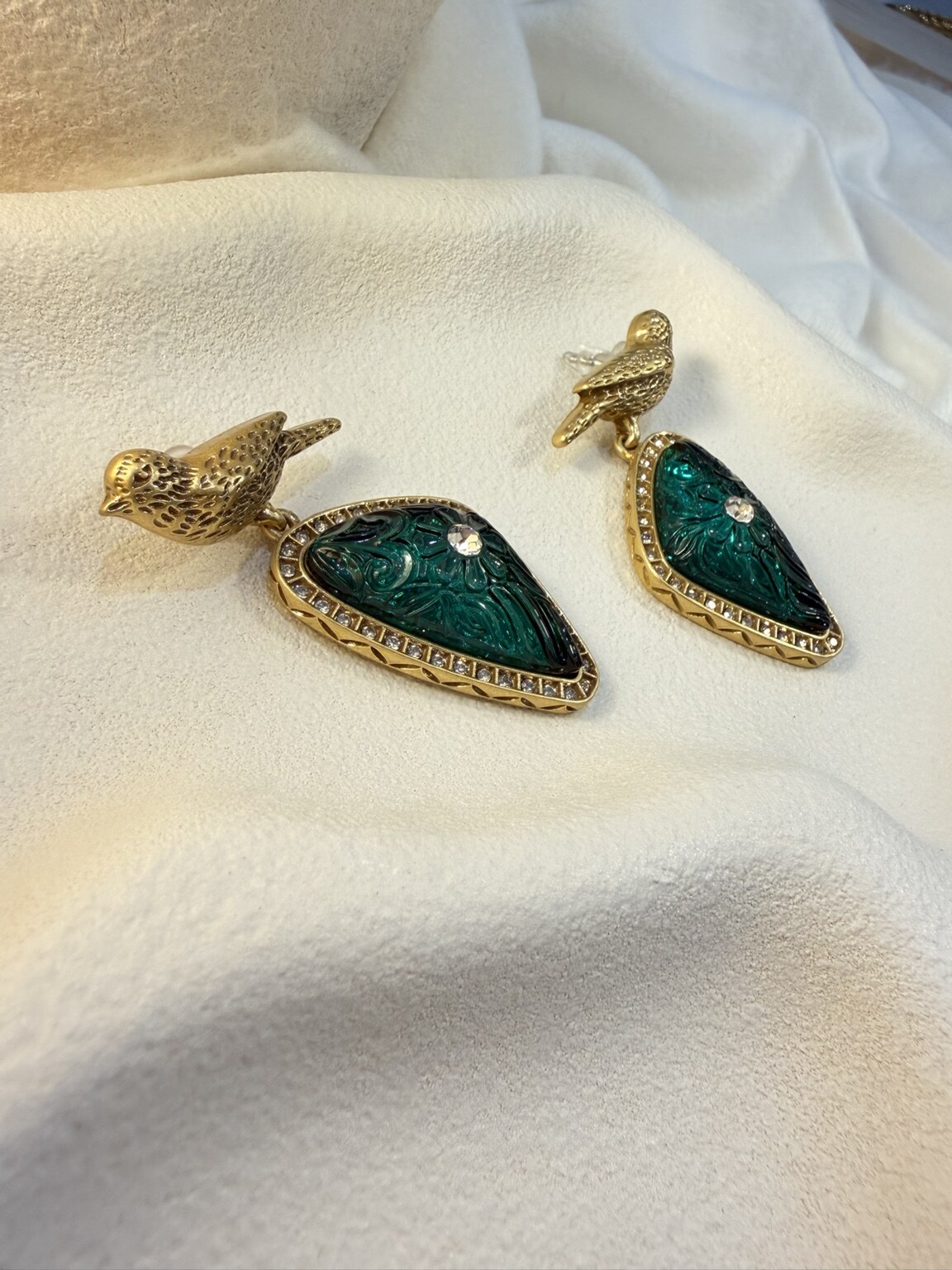 Bread & Bracelet emerald bird statement earrings