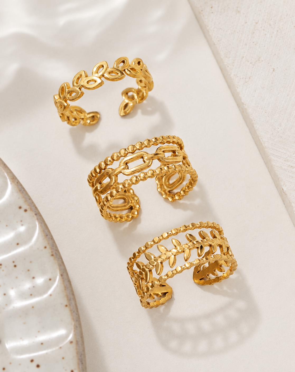 Golden Leaf Ring Trio