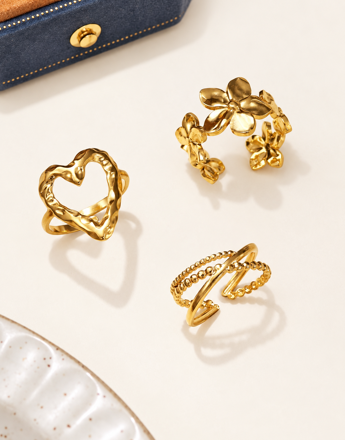 Heart & Bloom Ring Trio